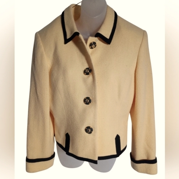 Albert Nipon women's Waist Length Two Tone Wool Nylon Career Blazer Size 10 - Picture 2 of 8